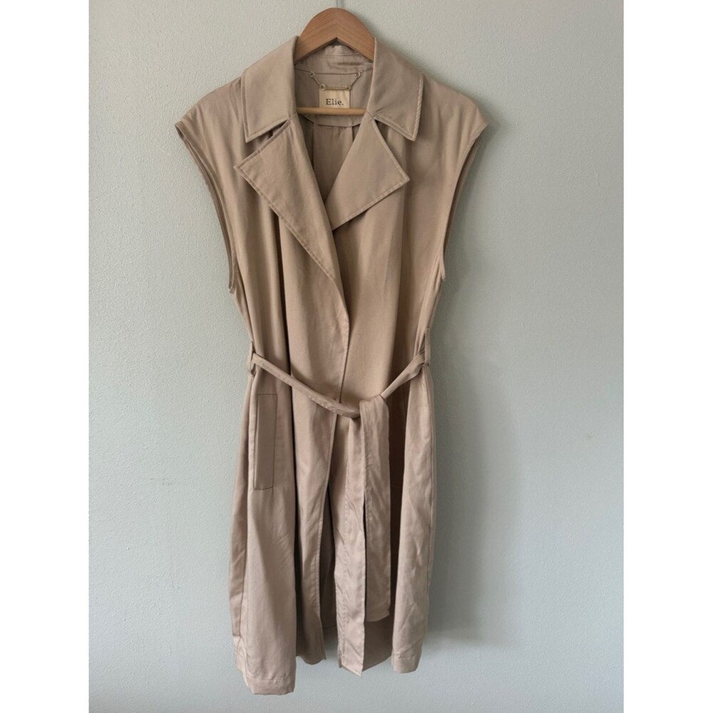 Elie Tahari Neutral Beige Lightweight trench Vest modern minimalist career wear